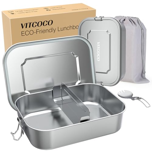 VITCOCO Lunchbox Bento Lunch Box Edelstahl leakproof 1200 ml Lunchbox Kinder mit Fach – BPA-frei – Lunchbox für Picknick, Schule, Arbeit