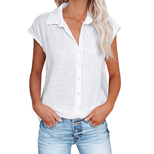 tsaChick Damen-Bluse aus Satin Elegante Kurzarm-Oberteile Elegante lässige Sommer-Schößchen-Oberteile Arbeitshemd mit Tasche White 123 M 36