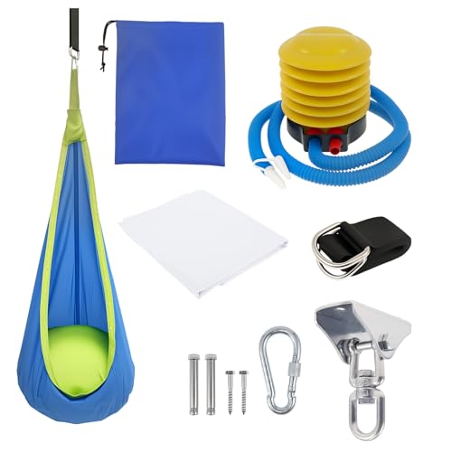 SUPPUIMNT Kids Pod Swing Seat mit aufblasbarem Kissen und LED -Leuchten tragbarer Hängemattenstuhl Swing bequemer Kinderhängemattenstuhl für Innen- und Außenbereiche(Blau)