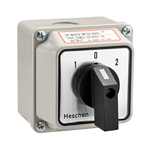 Heschen Universal-Drehschalter, SZW26-20/D202.2D, 660V 20A, ON-OFF-ON 3 Positionen, 2 Phasen, 8 Klemmen, mit Hauptschalter-Außenbox (Standard Box)