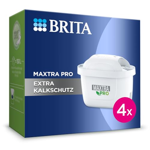 BRITA Wasserfilter Kartuschen MAXTRA PRO Extra Kalkschutz – 4er Pack; Original BRITA Ersatzkartusche für alle BRITA Kannen, Filtert Kalk, Ultimativer Geräteschutz – Der Spezialist für Heißgetränke