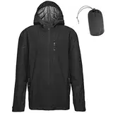 33,000ft Regenjacke Herren Wasserdicht Outdoorjacke Leichte Freizeitjacke Packbare Windjacke Fahrrad Regenmantel mit Kapuze schwarz XL