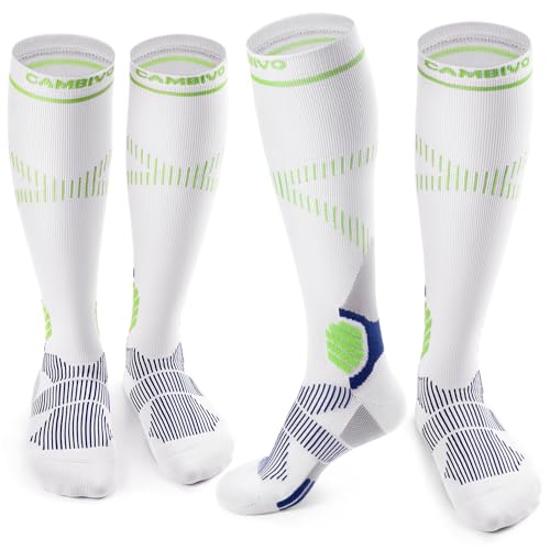 CAMBIVO Kompressionsstrümpfe Herren Damen 2 Paar, Stützstrümpfe 15-20 mmHg, Gepolsterte Kompressionssocken, Compression Socks, Atmungsaktiv Socken für Sport, Reise, Flug, Schwellung, Alltag