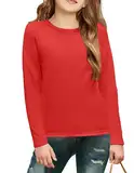 Arshiner Mädchen Langarm T-Shirt Rundhals Oberteile Einfarbige Mode Top Herbst Winter Tshirts Thermo-Sweatshirt für Kinder Pullover Rot Weihnachten Unterhemden 9-10 Jahre