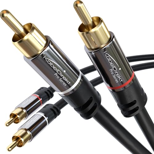 KabelDirekt – Cinch Kabel & Stereo Audio Kabel, 2×2 RCA-Stecker, vergoldete Metallstecker – 0,5 m kurz – analog & digital (RCA/Cinch-Kabel, Koax-Kabel, Audiokabel für Verstärker, HiFi & Blu-ray)