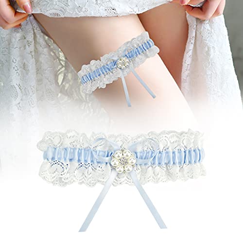 DURANTEY Strumpfband zur Hochzeit Spitze Bogen Hochzeitsstrumpfband Weisses Brautstrumpfband Garters Strumpfbänder Hochzeit Strumpfband für Wedding Brautaccessoires Damen (Blau)