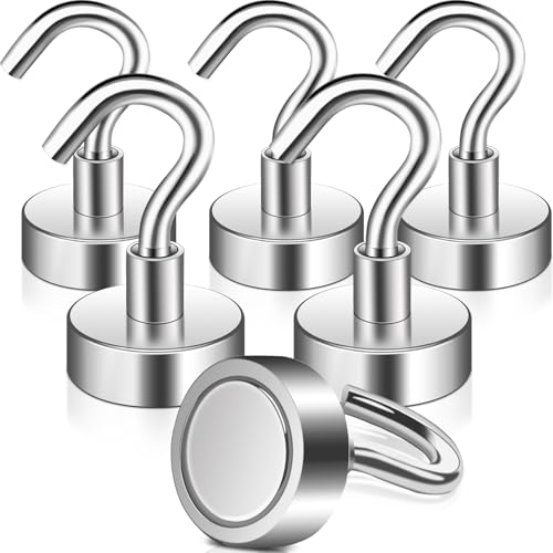 Magnethaken Extra Stark 15kg ,20mm Neodym Magnete mit Haken, Magnetic Hooks Stanzfrei Magnethacken Silber Hakenmagnete,6 Stücke Starke Magnethaken Küche für Grill Camping Schließfächer Büro Schwarz