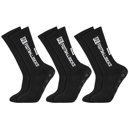 Apricitie 3 Paare Fußballsocken Herren Schwarz Fußball Socken Anti Rutsch Grip Sportsocken Atmungsaktiv Fussball Socken für Fussball Basketball Laufen