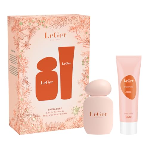 LeGer Signature Geschenkset mit Eau de Parfum und Körperlotion, sinnlich-femininer Amber-Gourmand-Duft für Frauen, mit Mandel, Zedernholz & Moschus, 30 ml und 50 ml