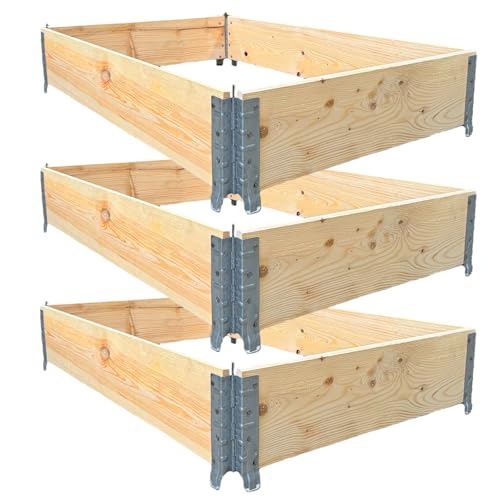 Hochbeet aus Palettenrahmen 3-teilig Palettenrahmen Hochbeet Gartenbeet Aufsatzrahmen auf Europalette Holz Klapprahmen steckbar faltbar 120 x 80 x 20 cm