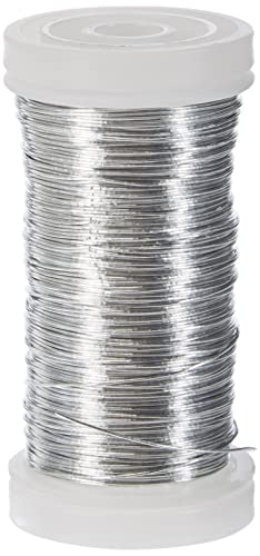 Rayher 2400121 Blumendraht, platin, 0,35 mm ø, Spule 100 m, Material Eisen, nickelfrei, Basteldraht, Wickeldraht, silber