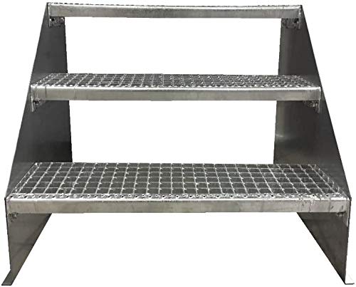 3 Stufen Standtreppe Stahltreppe freistehend Breite 60cm Höhe 63cm Verzinkt/Robuste Außentreppe/Stabile Industrietreppe für den Außenbereich