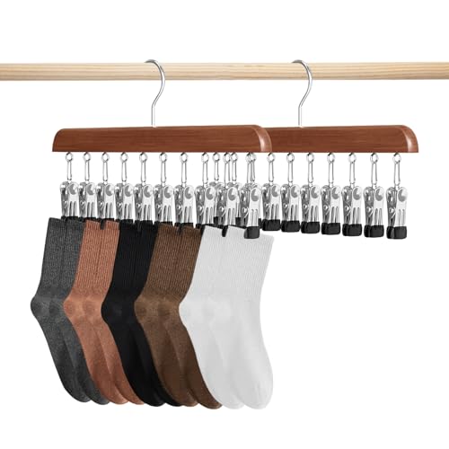 GmeDhc 2 Stück Sockentrockner Wäscheständer aus Holz, Winddicht Trockengestell mit 10 Clips für Socken, für Socken, Unterwäsche, Mütze, Schal, Handtücher, Schuheinlagen