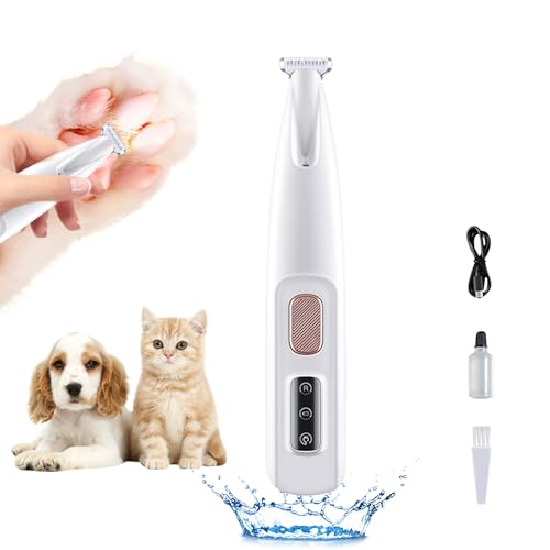 Skeadex Leise Hundeschermaschine, Wiederaufladbarer Pfotentrimmer für hunde und Katze, Wasserdichter Profi Hundetrimmer mit LED-Licht, für Dickes Langes Lockiges (Weiße)