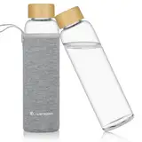 flintronic Glasflasche, 550ML Glass Bottle, Trinkflasche Glas Auslaufsicher, Wasserflasche Glas mit Schutzhülle, Leichte Borosilikat Glastrinkflasche für Kohlensäurehaltige Getränke | BPA-frei