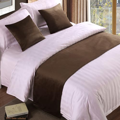 QRGMKL Premium Samt Bettläufer Tagesdecke, weich kein verblassender Bettschal Läufer für Schlafzimmer Hochzeitszimmer Home Hotel Bettwäsche Dekorationen-Coffee||2 Pillowcases(45X45cm)