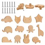 KYYGKY 12Pcs Schrankknöpfe Holz Kinderzimmer mit Schrauben Möbelknöpfe Kinder Tiere Schubladenknopf Schubladengriffe Kinderzimmer Holzknöpfe Tierform Schrank Holzgriffe für Schrank Türknöpfe