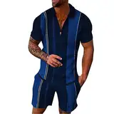 Herren 3D Kurzarm Shorts Beach Tropical Body Sport Shorts Sportanzug Koffer Reisetasche Poloshirt mit Brillenhalter + Kurze Hose mit Taschen Herren Jogginganzug Atmungsaktiv Mode (Dark Blue, M)