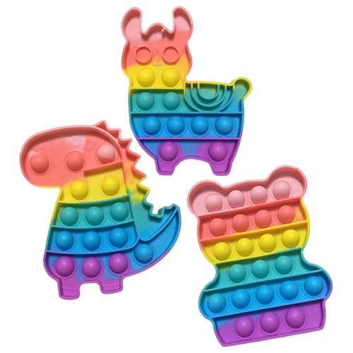 3 Packs Pop It Spielzeug Relief Angst Autismus Plopper Spielzeug Antistress Spielzeug Regenbogen Dinosaurier Alpaka Bär Fidget Toy Set für Kinder und Erwachsene