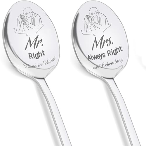 Hochzeitsgeschenk für Braut und Bräutigam, 2er Set Müslilöffel mit Gravur – Einzigartige Geschenke für Hochzeiten, Jahrestage, Valentinstag und Weihnachten für Paare