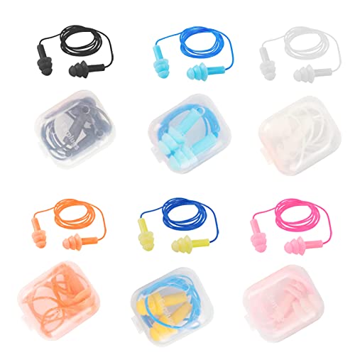 6 Stück Silikon Ohrstöpsel mit Seil, Schalldichte Ohrstöpsel, Schwimmen Ohrstöpsel, Schalldichte Ohrstöpsel, Gehörschutzstöpsel, Lärmschutz Ohrstöpsel, Ear Plugs, Mit Aufbewahrungsbox