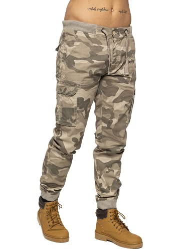 989Zé ENZO EZ409 Herren-Jogginghose, Camouflage, Militär-Stil, aus Baumwolle, beige, 32 W / 32 L