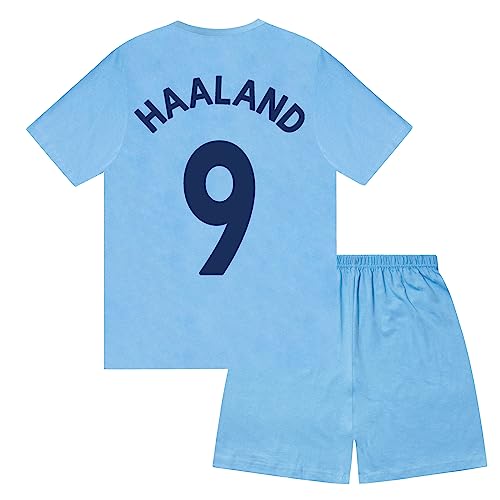 Manchester City FC - Jungen Schlafanzug-Shorty - Offizielles Merchandise - Geschenk für Fußballfans - Dunkelblau Haaland 9-12-13 Jahre