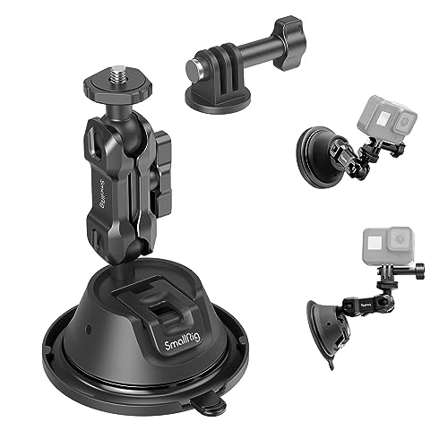 SMALLRIG Suction Cup Mount Doppelschicht-Saugnapfhalterung für GoPro Hero 12/11/10/9, für DJI Osmo Action/Procket, für Insta360 X3, Montage an der Windschutzscheibe oder am Fenster des Autos – 4193