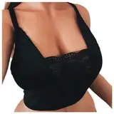 Schnürkorsett rückenfrei Bralette Nahtlos abgeschnitten Tank Yoga Crop Tops Tank Top Lingerie(Schwarz,XL)