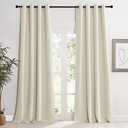 KGORGE Verdunklungsvorhänge Beige Gardinen Blickdicht Thermovorhang Hitzeschutz 2er Set 245 x 140 cm(HxB) Wärmeisolierende Vorhänge mit Ösen Black Out Curtains for Living Room, Hellbeige