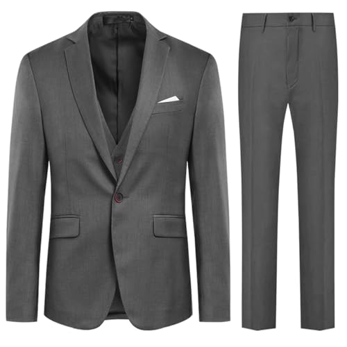 Allthemen Herren Anzug Slim Fit 3 Teilig Herrenanzug Modern Anzüge für Business Hochzeit Grau XL
