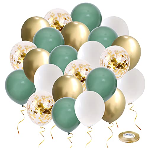 Grüne Luftballons UNOEYSAT Retro Olive Salbei Grün Gold Weiß Helium Ballons Set 50 Stück 30 cm mit Metallic Konfetti Ballons 10m Band als Geburtstag Hochzeit Baby Shower Jubiläum Party Dekoration