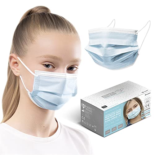 HARD 50x Kleine Masken | MADE IN GERMANY | OP-Maske TYP IIR | Qualitäts Atemschutz | OEKO-TEX | MNS | Medizinischer Mundschutz | Einweg-Gesichtsmasken | kleine Größe XS - Blau