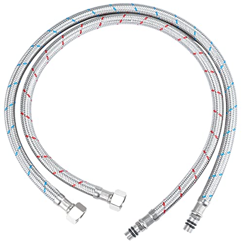 2 Stück Flexible Wasserhahn-Anschlüsse, 60 cm Edelstahl geflochtene flexible Schläuche, Wasserhahn-Endrohr, M10 (10 mm) x 1/2 Zoll flexibler Wasserhahnschlauch, 3/8 Anschlüsse, für Badezimmer, Küche