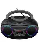 Denver TCL212BT Radio mit Bluetooth, Bluetooth Radio mit Lichteffekte, Tragbarer CD player, AUX, USB, Grau, Schwarz