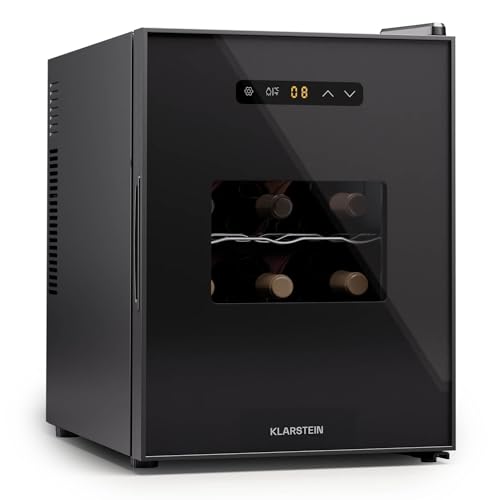 Klarstein Freistehender Weinkühlschrank 1 Zone, Getränkekühlschrank Klein, Kleiner Weinschrank, Wein-Kühlschrank Klein mit Glastür, Indoor/Outdoor Flaschenkühlschrank, Wine Fridge, 12 Flaschen