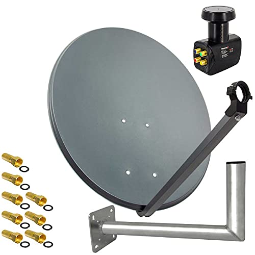 Premium X Satelliten-Komplettanlage 80cm Satellitenantenne Anthrazit Satellitenschüssel Quad LNB Wandhalter 45cm, 1 SAT 4 Teilnehmer