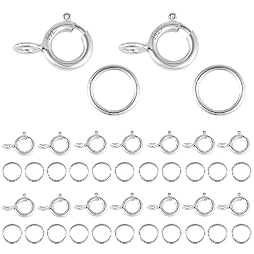 40 Stück Sterling Silber 925 Kettenverschluss Federverschlüsse, Silber Federschnalle mit Offenen Biegeringe für Armbänder Halskette Verlängerungskette Schmuckherstellung (Silber)