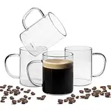 ComSaf Kaffeetasse 4er Set, Tasse aus Glas mit Henkel, 400ml Gläser aus Borosilikatglas, Kaffeegläser, Teegläser