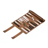 Relaxdays Backgammon, Reisespiel zum Aufrollen, inkl. Zubehör, Spielfeld BxT: 32 x 26 cm, Lederoptik, Brettspiel, braun