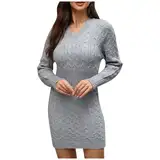 Briskorry Herbstkleid Damen Knielang Strickkleid Elastizität Midikleid Freizeitkleider Elegant Pullikleid Pulloverkleid Partykleid Winddicht Tunika Kleid Langarm Sweater Dress Winterkleid Sweatshirt