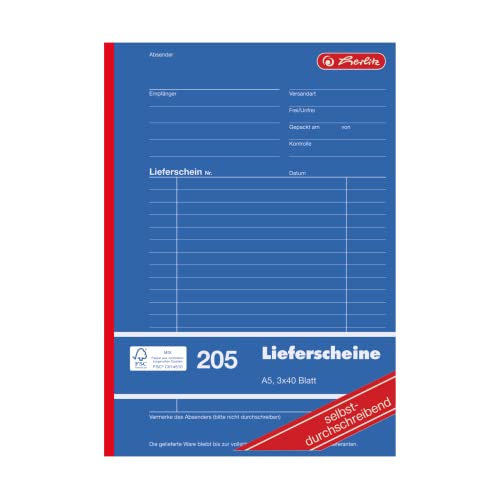 Herlitz 883546 Lieferscheinbuch A5, 3 x 40 Blatt, 205, selbstdurchschreibend 3er Pack