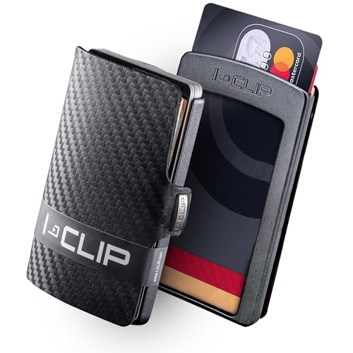 I-CLIP Original Mini Wallet mit Geldklammer - Slim Wallet - Leder Geldbörse - Premium Portemonnaie - Kartenetui - Schwarz Karbon