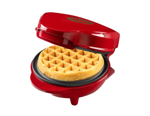 Bestron Mini-Waffeleisen, Waffeleisen in Christmas-Edition, Limitierte Ausgabe, Waffelmaker mit Antihaftbeschichtung, für Weihnachten, Partys oder als Geschenk, Waffelgröße 10cm, Farbe: Mattrot