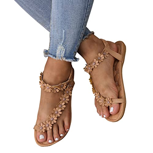 Schuhe Damen Sommer, Sandalen Damen Sommer Elegant Zehentrenner Bequeme Sommerschuhe OrthopäDische Flache-Sandalen Mit Fussbett - Atmungsaktive Slingback Sandaletten FüR Strandurlaub, Freizeit