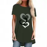 Sport Oberteil Damen Damen-T-Shirt mit Love-Aufdruck, lässig, modisch, langärmelig Damen T Shirts Sommer Bluse Damen Baumwolle Damen Rundhals T-Shirt T-Shirt Damen Lang