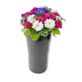 Grabvase zum Hinstellen als frostsichere Grabdeko - Runde Friedhofs-Vase in Grau als wetterfester Kunststoff Grabschmuck - 20 x 14 cm Blumenvase zum Stellen für Urnengrab Grabstein