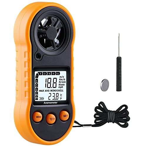 Digitaler Windmesser, Luftdurchflussmesser mit Windtemperaturwerkzeug -10 ° C ~ 45 ° C,Anemometer zur Messung der Luftstromgeschwindigkeit, Windmesser zum Segeln/Surfen/Angeln/Drachen - Gelb