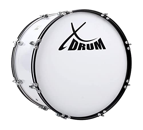 XDrum MBD-222 Marsch Bass Trommel, Fußball Pauke 22" x 12" (7,5 kg, 4 Ösen, Spannschrauben, inkl. Paar Schlägel, Tragegurte, Stimmschlüssel) weiß