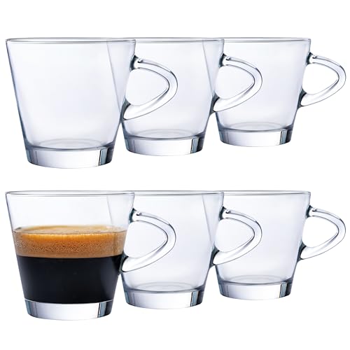 KONZEPT Espressotassen Set 80 ml, 6er Espressogläser, Espresso Tassen aus Glas mit Henkel